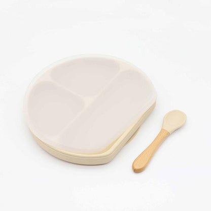 Baby Silicone Compartment Plate With Wooden Spoon - Toddcraft