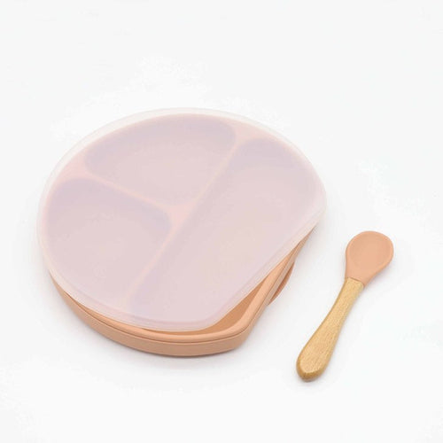 Baby Silicone Compartment Plate With Wooden Spoon - Toddcraft