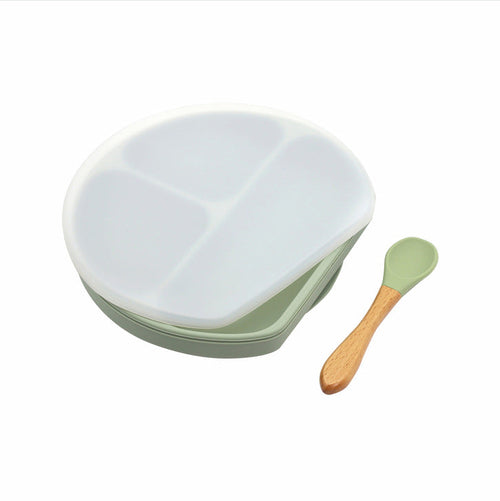 Baby Silicone Compartment Plate With Wooden Spoon - Toddcraft