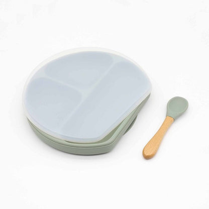 Baby Silicone Compartment Plate With Wooden Spoon - Toddcraft