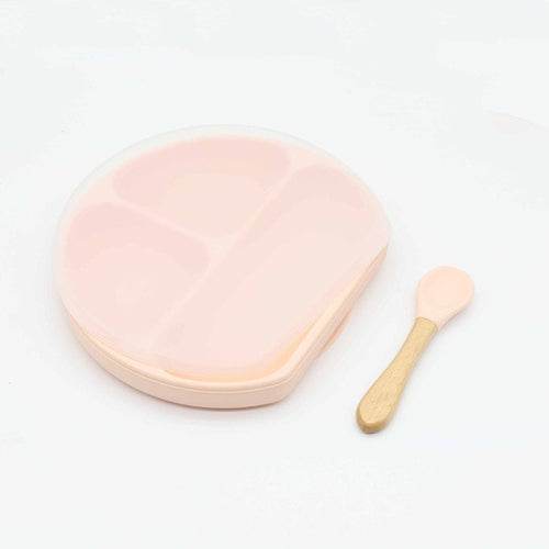 Baby Silicone Compartment Plate With Wooden Spoon - Toddcraft