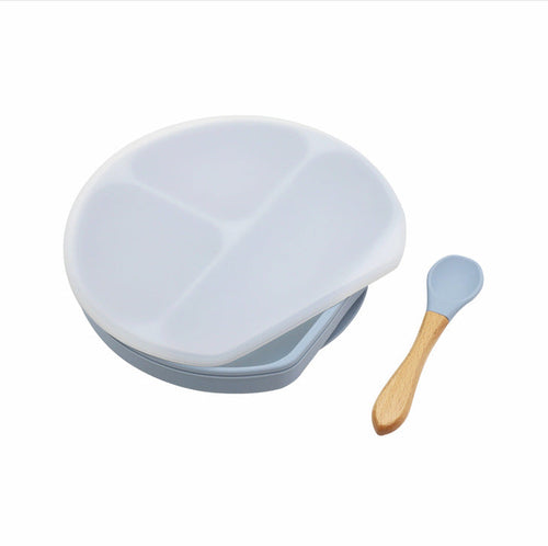 Baby Silicone Compartment Plate With Wooden Spoon - Toddcraft