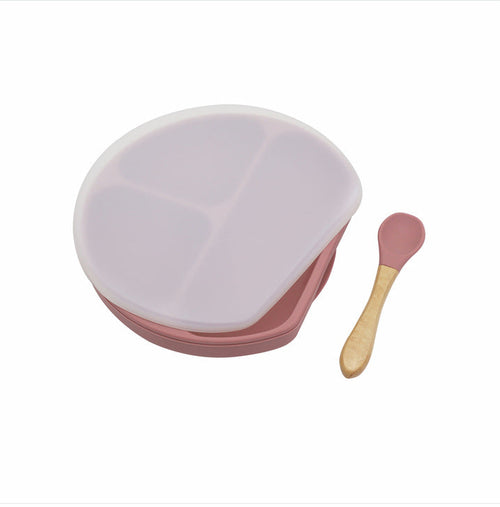 Baby Silicone Compartment Plate With Wooden Spoon - Toddcraft