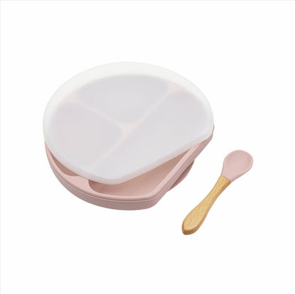 Baby Silicone Compartment Plate With Wooden Spoon - Toddcraft