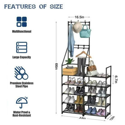 5-Tier Shoe Rack Shoe Storage Organizer, Freestanding Coat And Shoe - Toddcraft