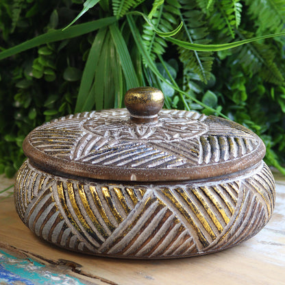 Round Wooden Gold & Natural Trinket Jewellery Box - Toddcraft