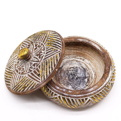 Round Wooden Gold & Natural Trinket Jewellery Box - Toddcraft