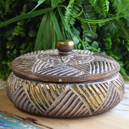 Round Wooden Gold & Natural Trinket Jewellery Box - Toddcraft