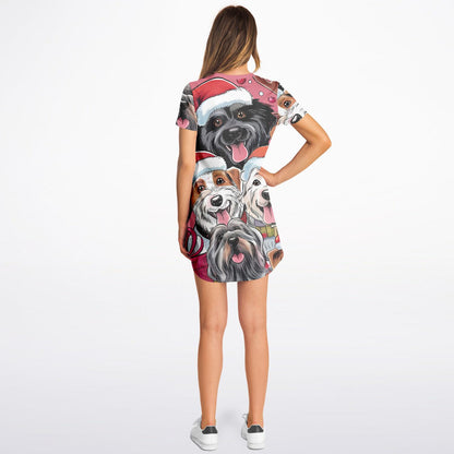 Christmas Dogs AOP T-Shirt Dress – Festive All-Over Print Holiday Style