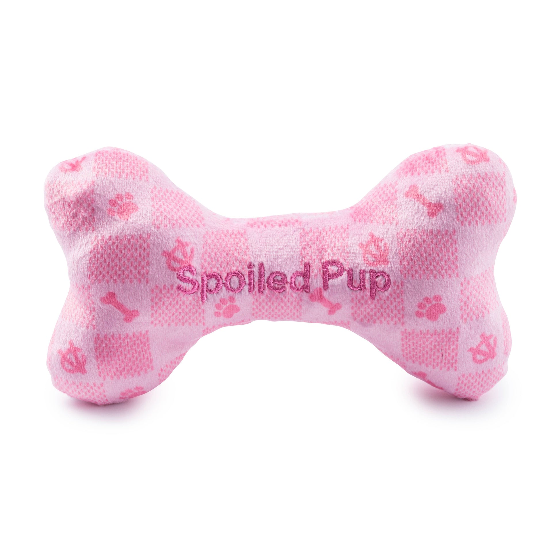 Luxury Pink Checker Chewy Vuiton Bone dog toy by Haute Diggity Dog, plush and squeaky.
