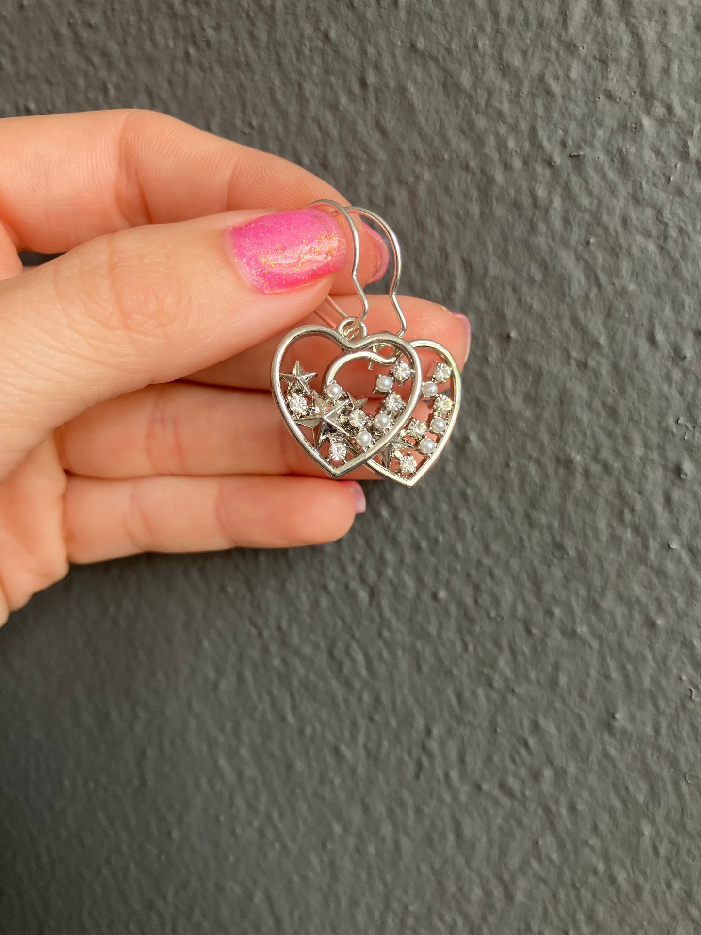 Handmade Heart Earrings with Stars and Pearls - Toddcraft