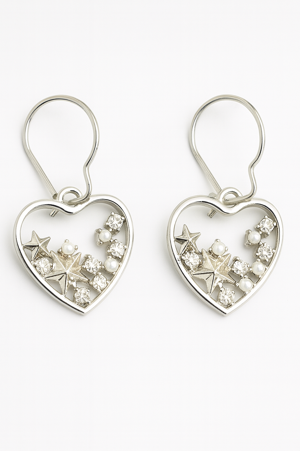 Handmade Heart Earrings with Stars and Pearls - Toddcraft