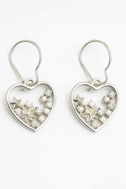 Handmade Heart Earrings with Stars and Pearls - Toddcraft