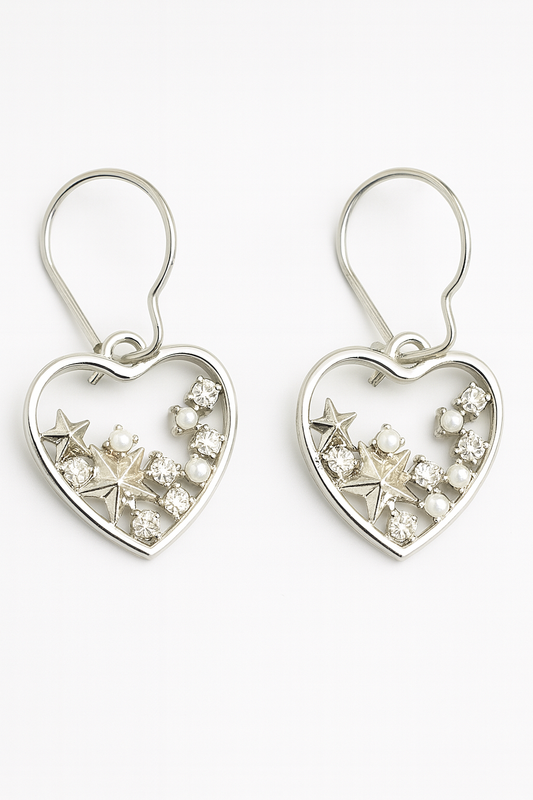 Handmade Heart Earrings with Stars and Pearls - Toddcraft