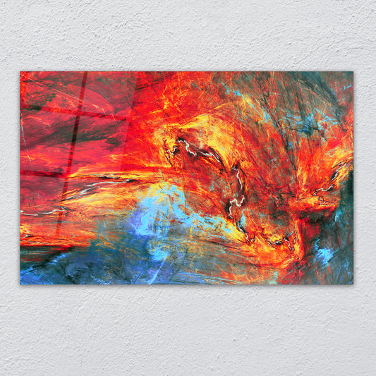 Abstract Glass Wall Art - Red & Blue Large Print