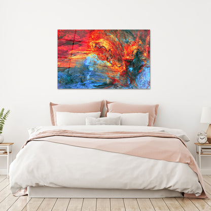 Abstract Glass Wall Art - Red & Blue Large Print