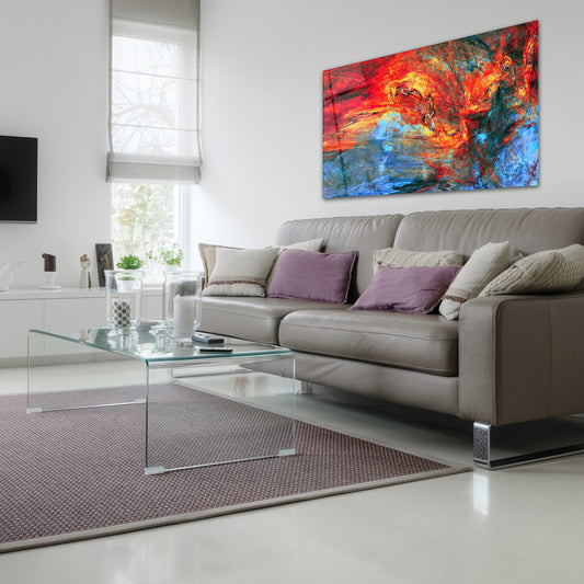 Abstract Glass Wall Art - Red & Blue Large Print