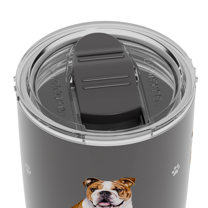3D printed Bulldog tumbler, 20 oz, durable and leak-proof travel mug.