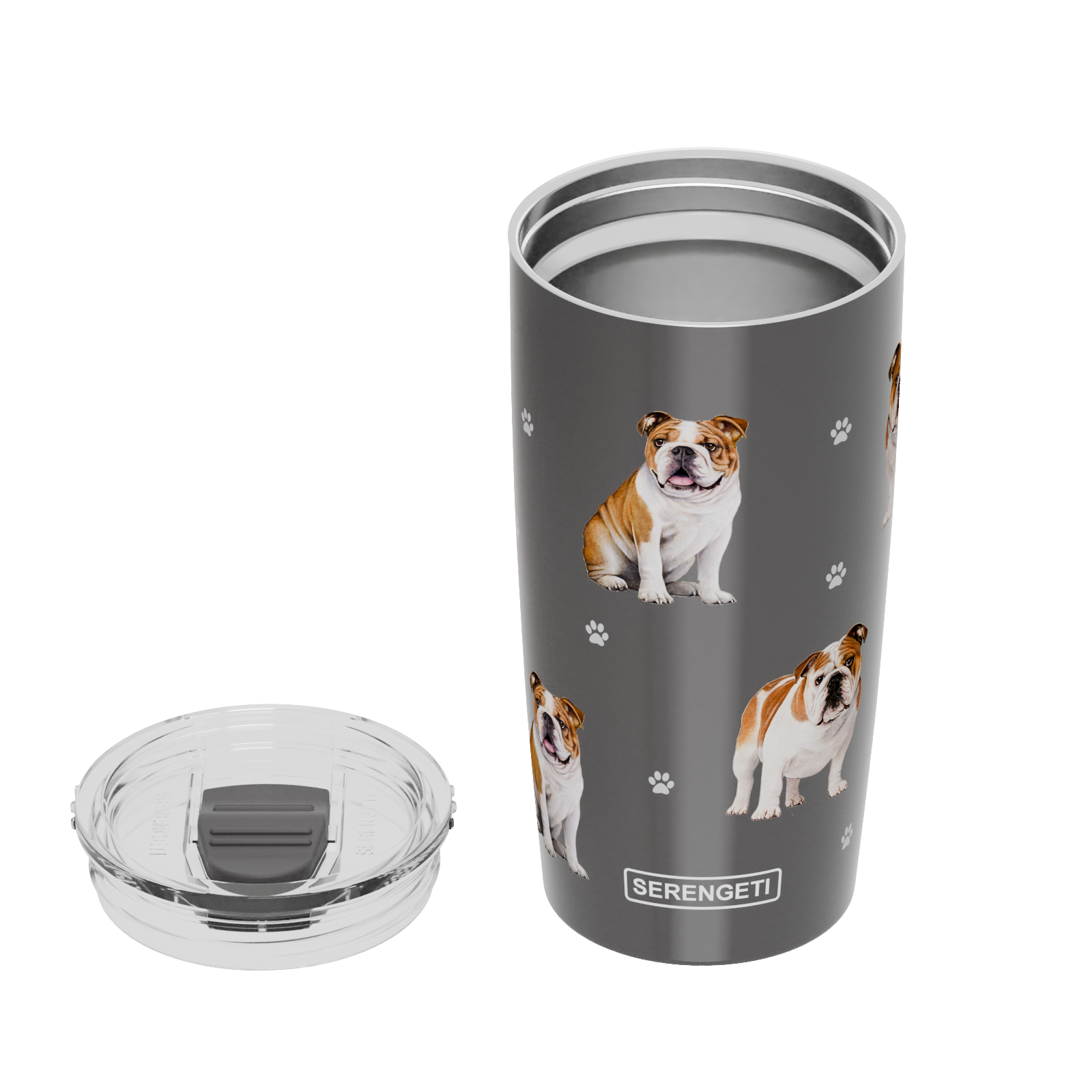 3D printed Bulldog tumbler, 20 oz, leak-proof, durable, stainless steel.