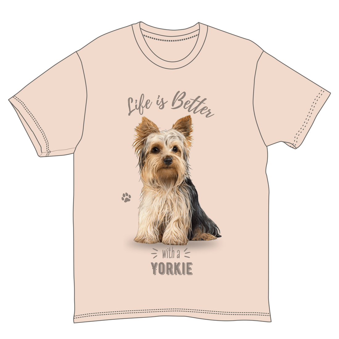 Unisex Yorkie Pet Lover T-Shirt with realistic Yorkie print, 100% cotton.