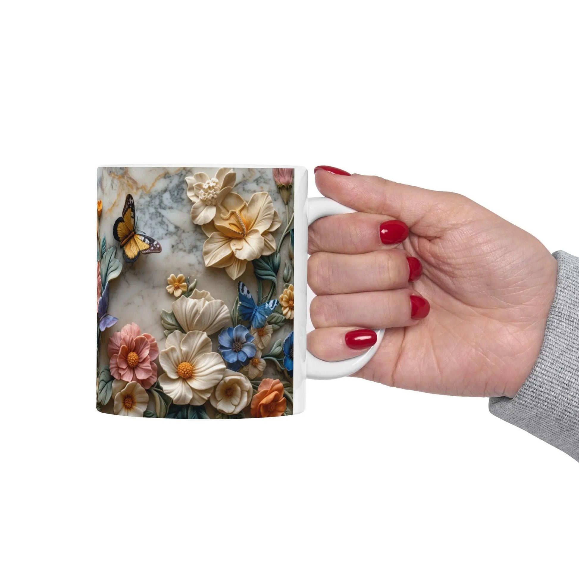 Colorful Floral Ceramic Mug, 11oz & 15oz Coffee Cup, Flower Pattern Tea Mug, Gift for Her, Pretty Kitchen Drinkware, Vibrant Spring Design - Toddcraft