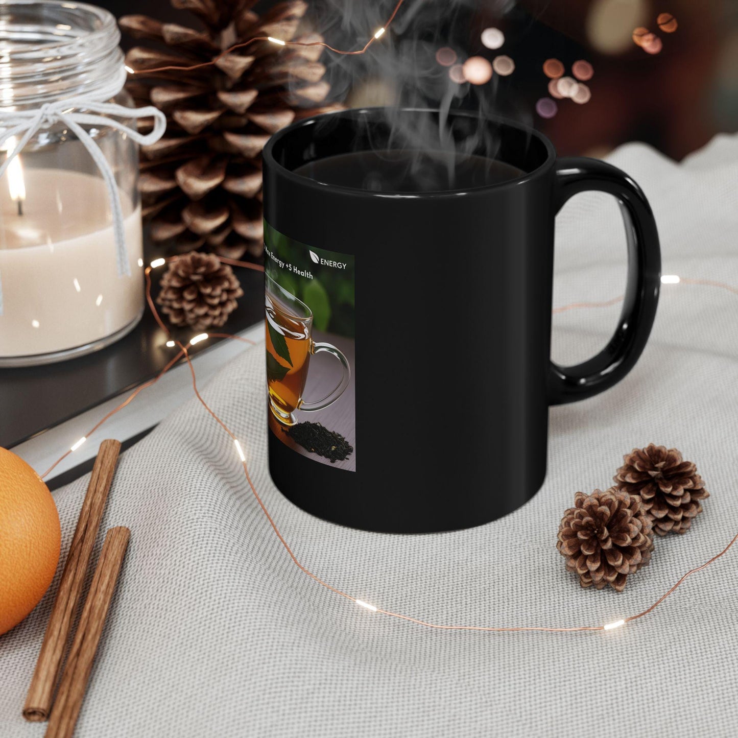 Energizing Tea Black Coffee Mug - Ceramic Beverage Cup for Hot Drinks (11oz & 15oz) - Toddcraft
