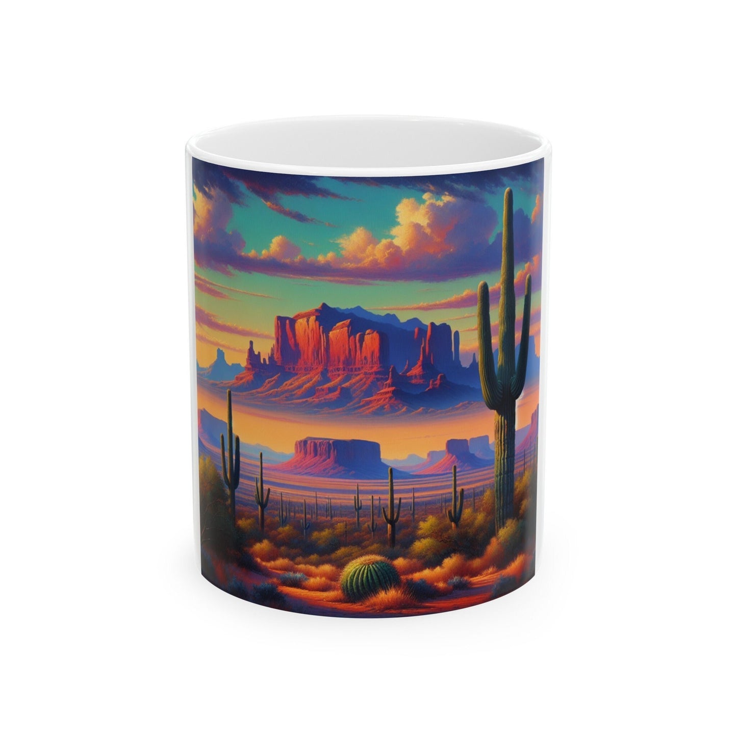 Arizona Desert Landscape Ceramic Mug with Saguaro Cactus Sunrise Scene - Southwestern Decor Coffee Cup - Toddcraft