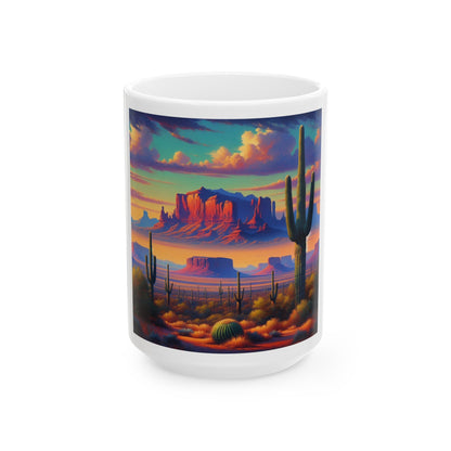 Arizona Desert Landscape Ceramic Mug with Saguaro Cactus Sunrise Scene - Southwestern Decor Coffee Cup - Toddcraft