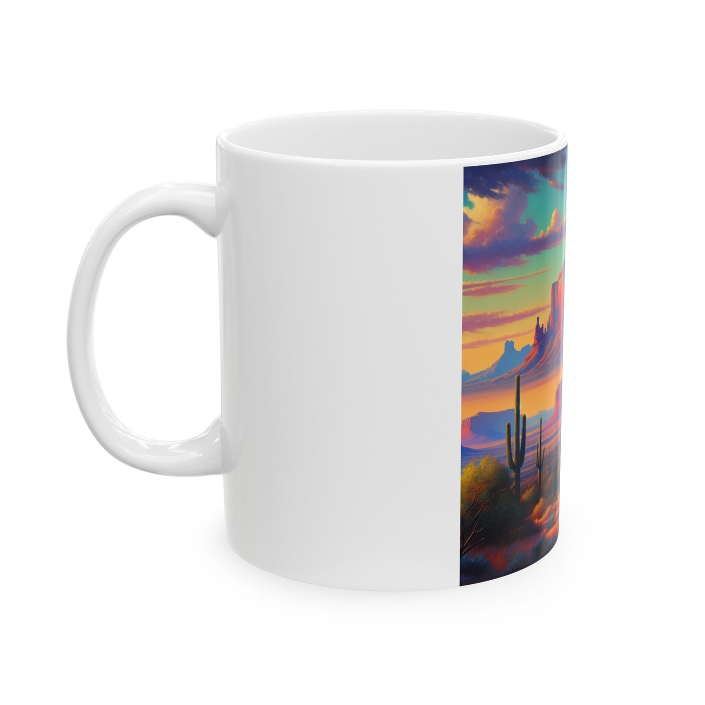 Arizona Desert Landscape Ceramic Mug with Saguaro Cactus Sunrise Scene - Southwestern Decor Coffee Cup - Toddcraft