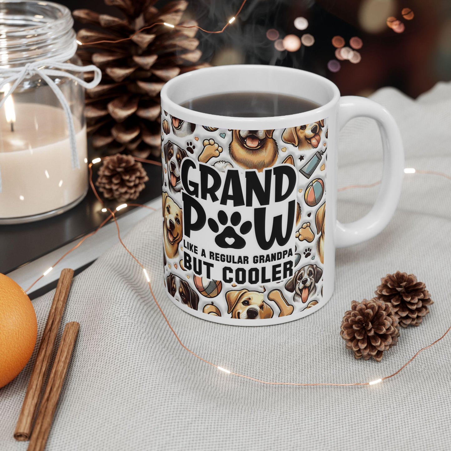 Cool Grandpa Dog Lover Mug, Ceramic Coffee Tea Cup 11oz 15oz, Paw Print Gift for Great Grandpa & Pet Lovers - Toddcraft