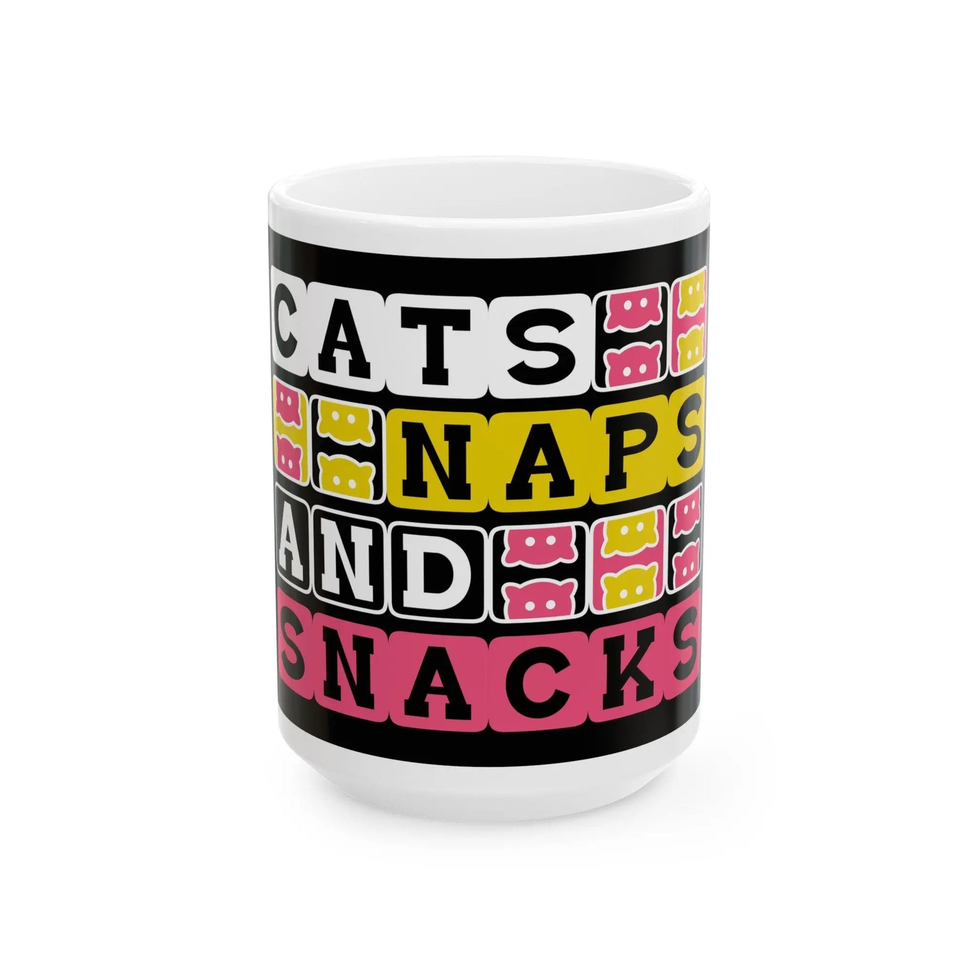 Whimsical Ceramic Mug: Cats, Naps, Snacks - Perfect Gift for Feline Enthusiasts & Cat Moms - Toddcraft