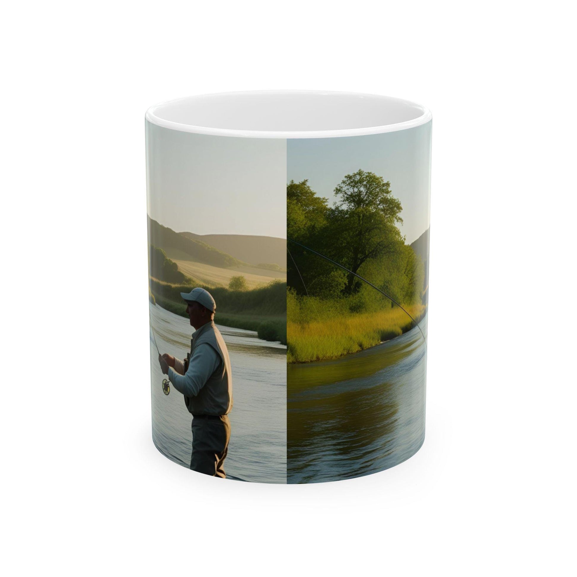 Fishing Scene Ceramic Mug - Gift for Anglers & Nature Lovers, Rustic Outdoor Coffee Cup, Handmade Fish Design, Perfect Birthday Present - Toddcraft