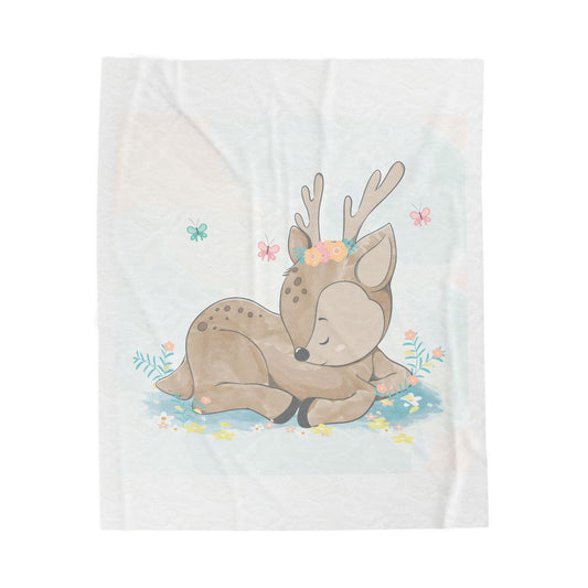 Velveteen Plush Blanket, Vintage Deer Baby Blanket, Children's Soft Blanket, Cozy Nursery Decor, Kids Throw Blanket, Fawn Print Bedding - Toddcraft