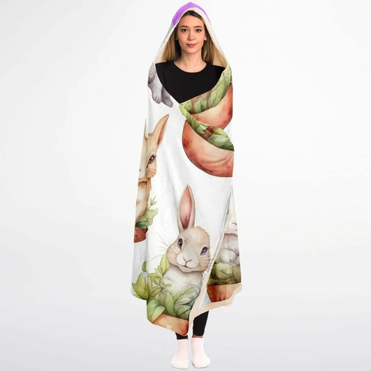 Bunny Hooded Blanket for Kids & Adults  Cute Rabbit Ears Throw  Soft Micro Fleece All Over Print  Cozy Animal Hoodie Blanket Gift - Toddcraft