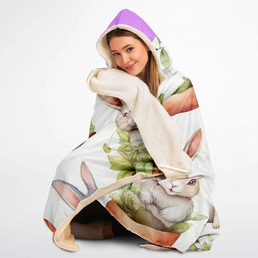Bunny Hooded Blanket for Kids & Adults  Cute Rabbit Ears Throw  Soft Micro Fleece All Over Print  Cozy Animal Hoodie Blanket Gift - Toddcraft