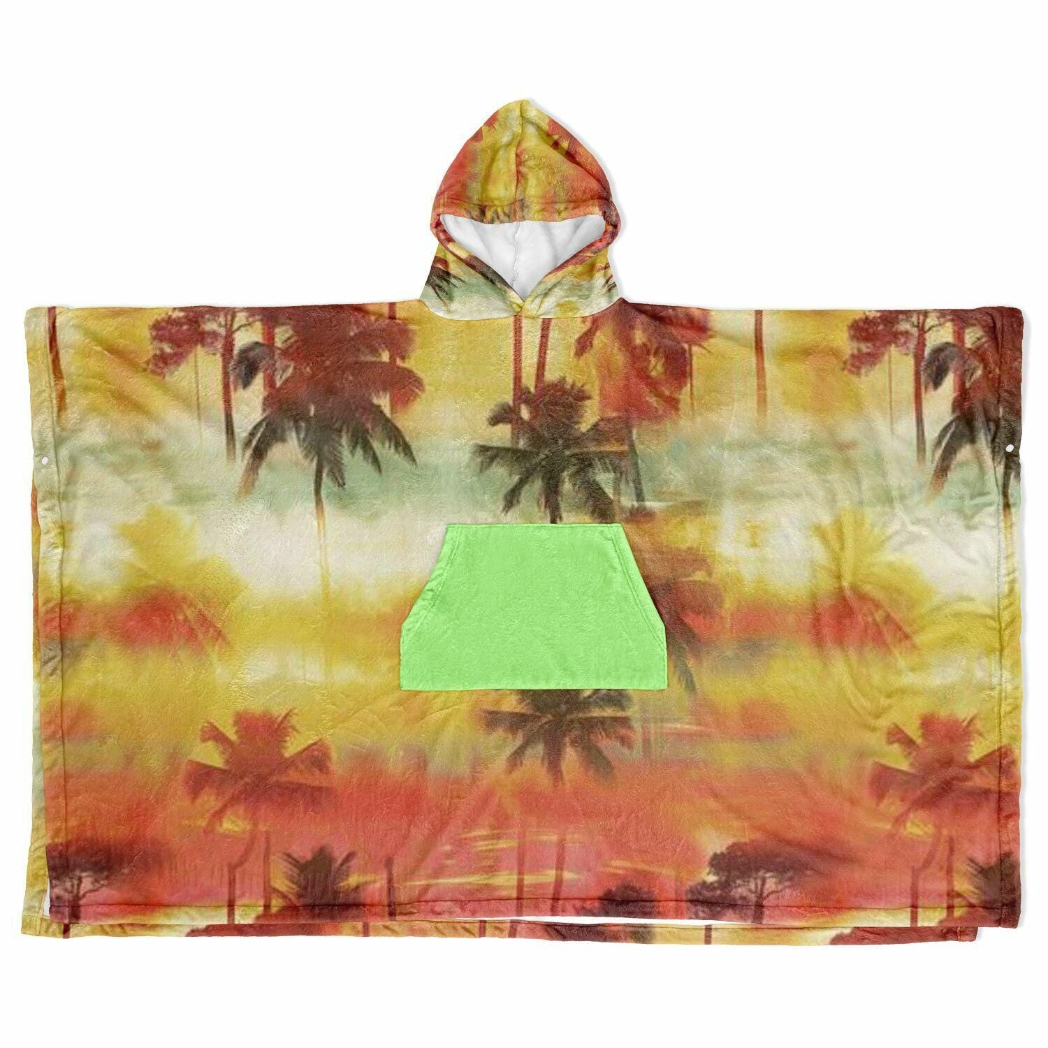 Flannel Blanket Poncho with Tropical Graphic AOP, Cozy Lightweight Throw for Chilly Evenings & Outdoor Use - Toddcraft