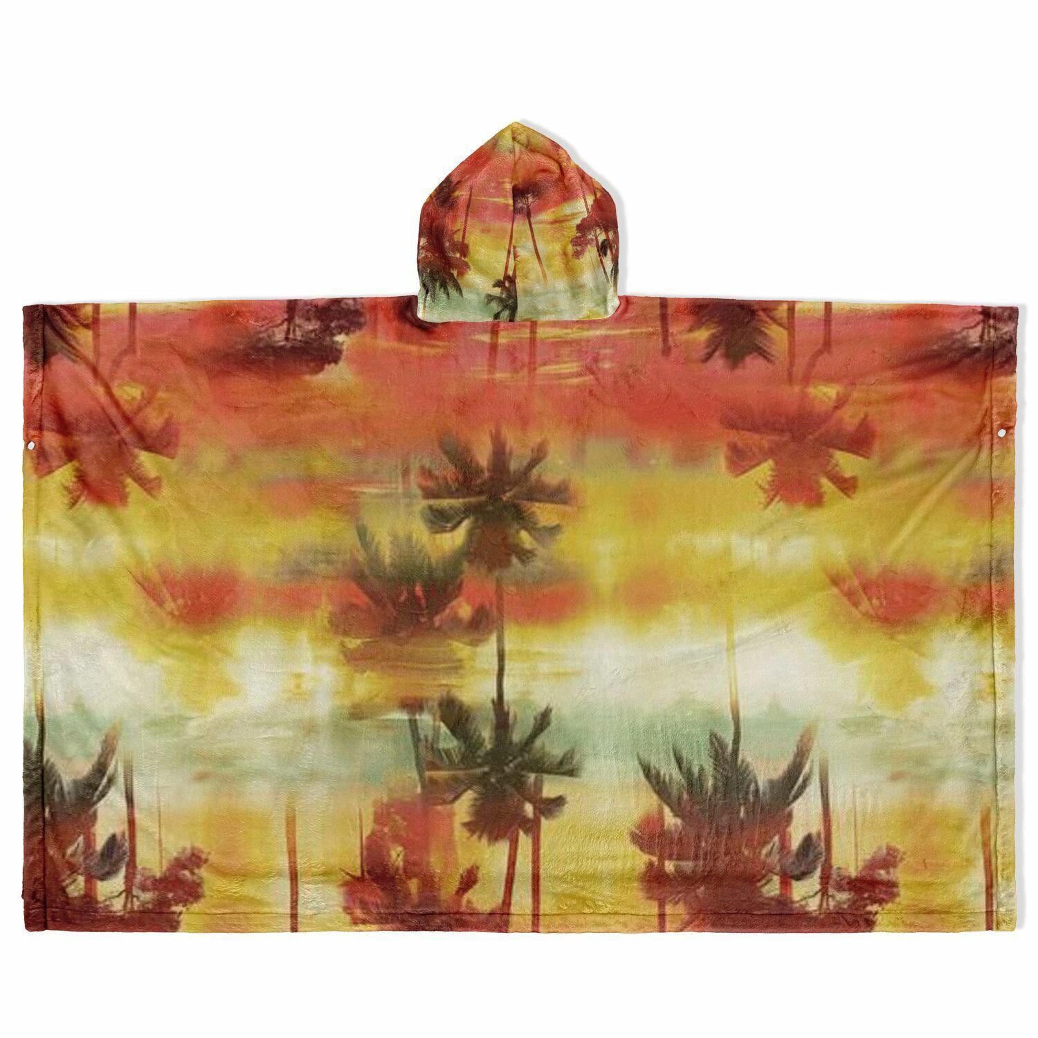 Flannel Blanket Poncho with Tropical Graphic AOP, Cozy Lightweight Throw for Chilly Evenings & Outdoor Use - Toddcraft