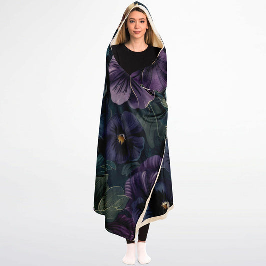 Floral Hooded Blanket Micro Fleece Cozy AOP Flowerily Print Wrap for Women & Men Soft Warm Gift - Toddcraft