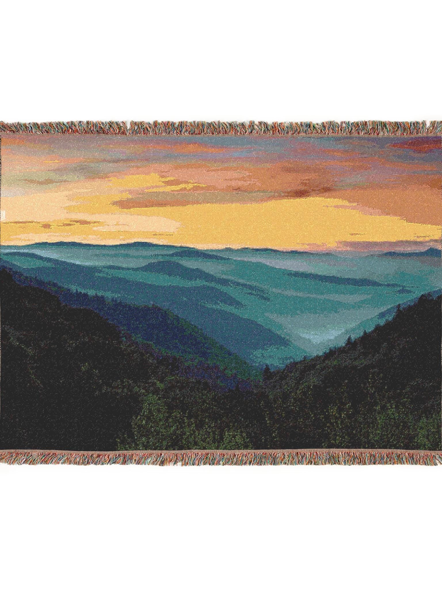 Mountain Landscape Throw Blanket Woven Cotton Cozy Picnic & Home Decor Gift for Nature Lovers - Toddcraft
