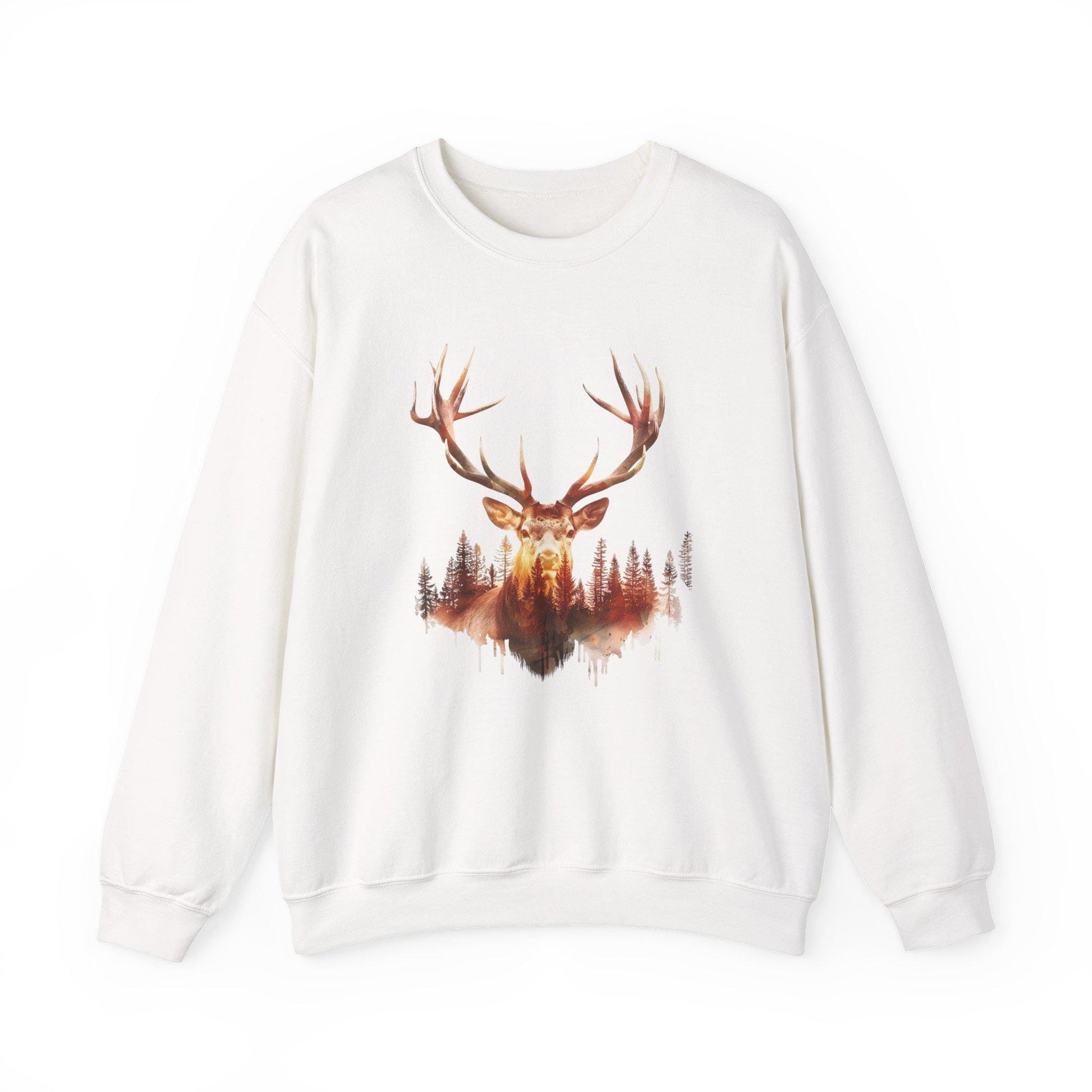 Elk Head Sweatshirt with Large Antlers Forest Background, Gift for Hunters  Nature Lovers, Unisex Heavy Blend Crewneck - Toddcraft