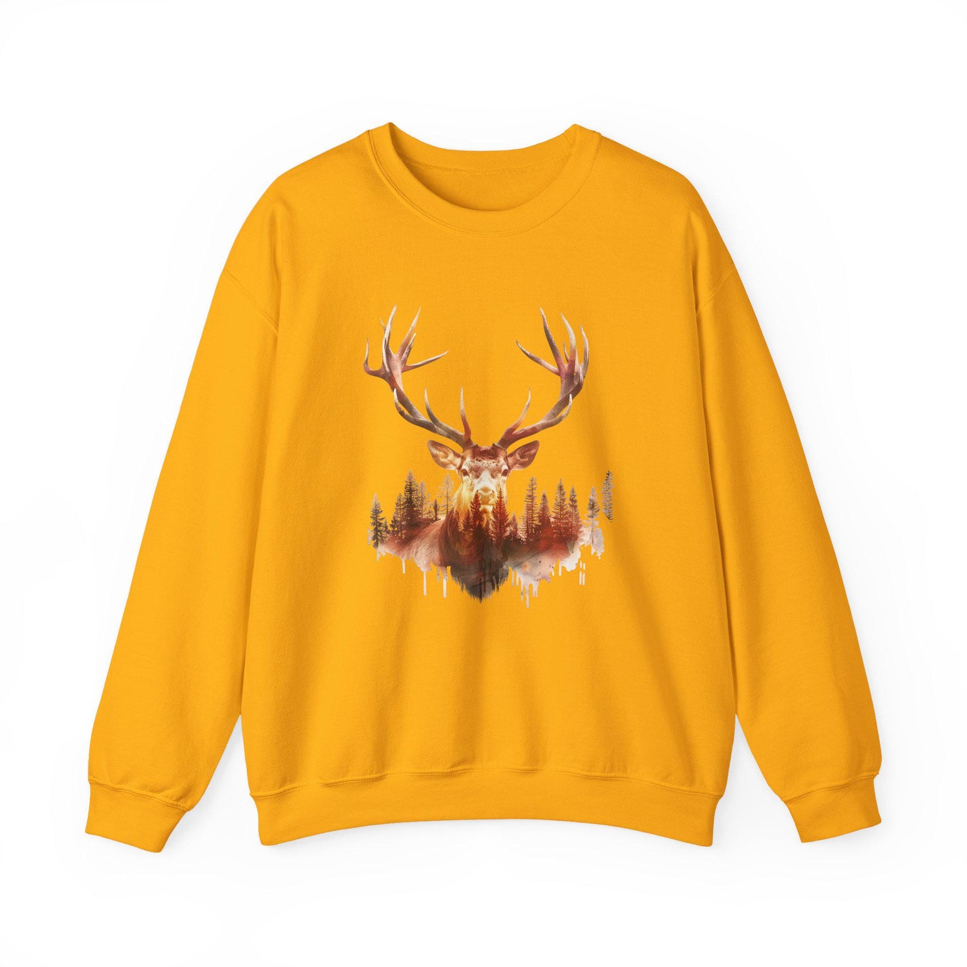 Elk Head Sweatshirt with Large Antlers Forest Background, Gift for Hunters  Nature Lovers, Unisex Heavy Blend Crewneck - Toddcraft