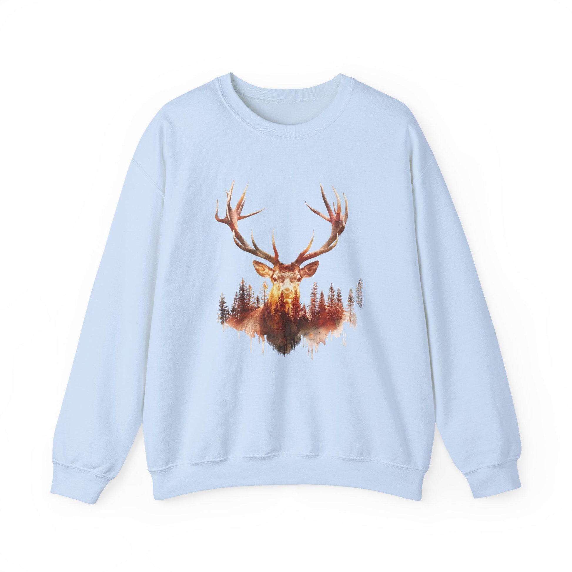 Elk Head Sweatshirt with Large Antlers Forest Background, Gift for Hunters  Nature Lovers, Unisex Heavy Blend Crewneck - Toddcraft