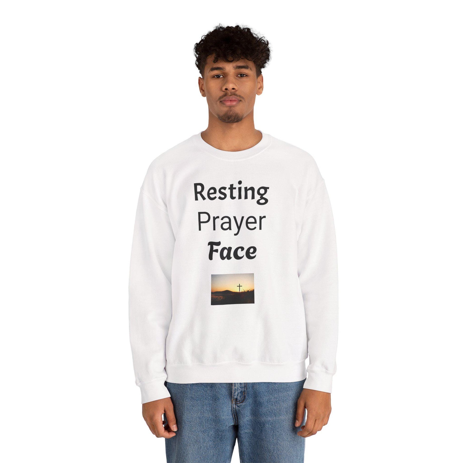 Prayer Face Sweatshirt Unisex Cozy Crewneck, Religious Humor Pullover, Faith Inspired Casual Top for Men & Women - Toddcraft