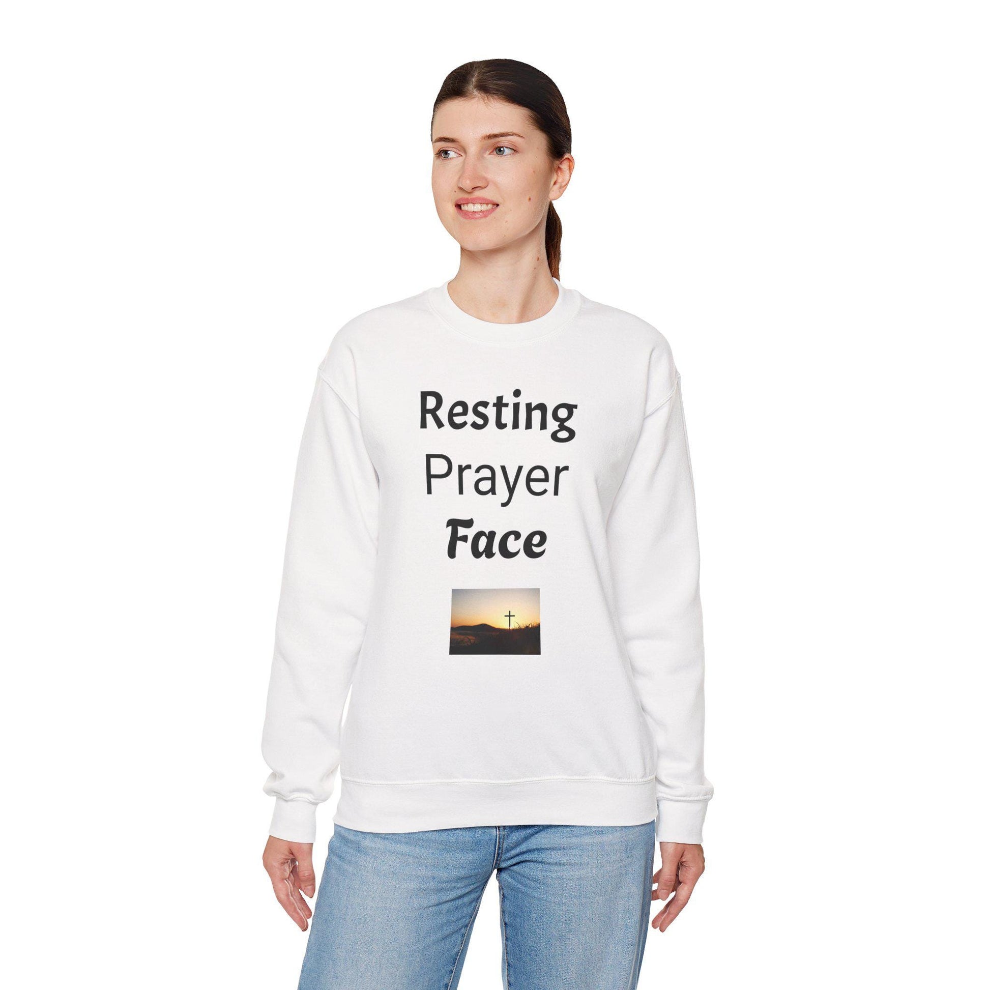 Prayer Face Sweatshirt Unisex Cozy Crewneck, Religious Humor Pullover, Faith Inspired Casual Top for Men & Women - Toddcraft