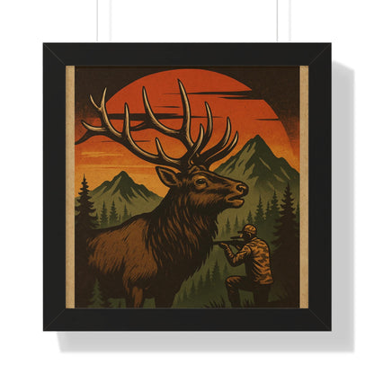 Elk Portrait Wall Art Framed Vertical Poster for Hunters & Nature Lovers Outdoor Décor Gift - Toddcraft