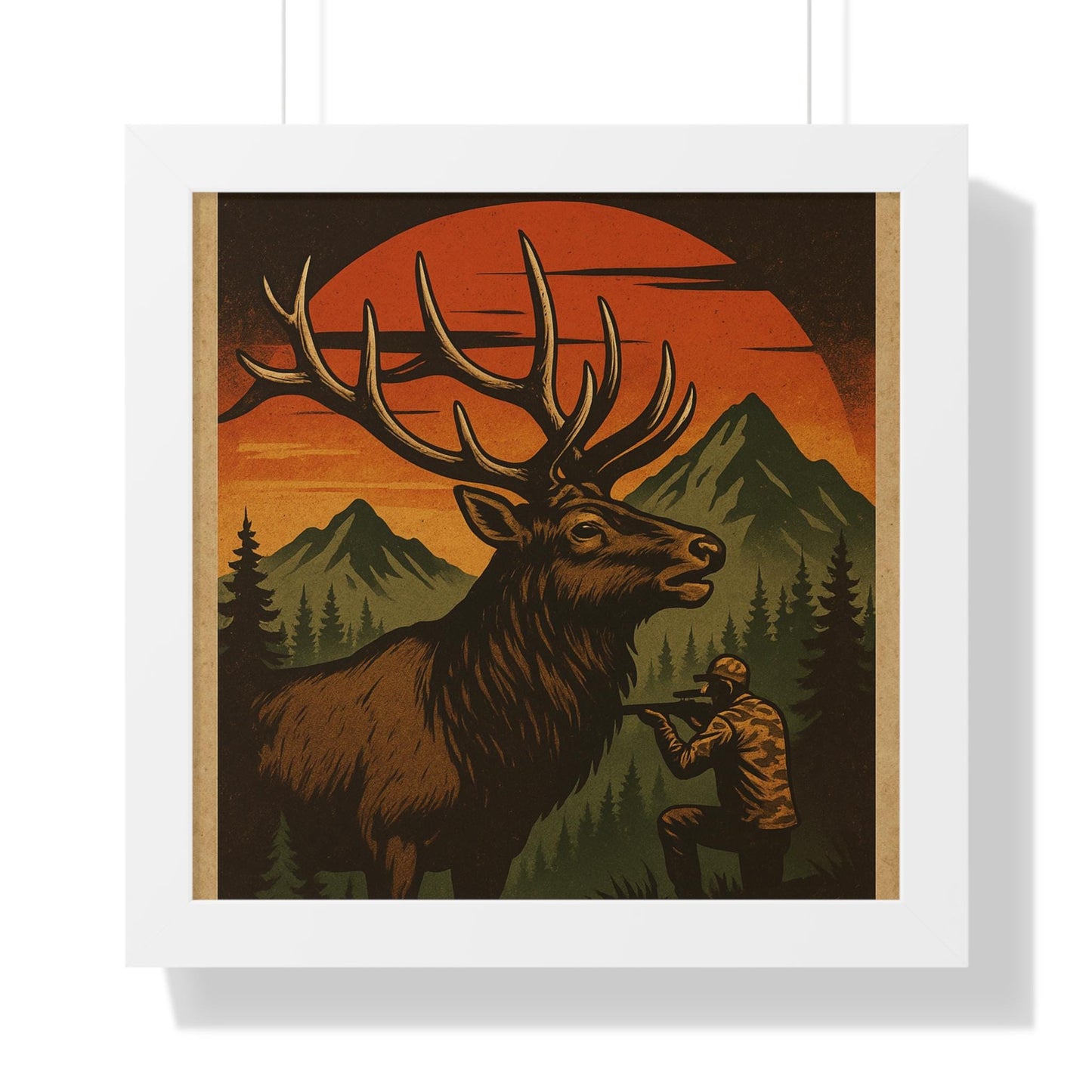 Elk Portrait Wall Art Framed Vertical Poster for Hunters & Nature Lovers Outdoor Décor Gift - Toddcraft