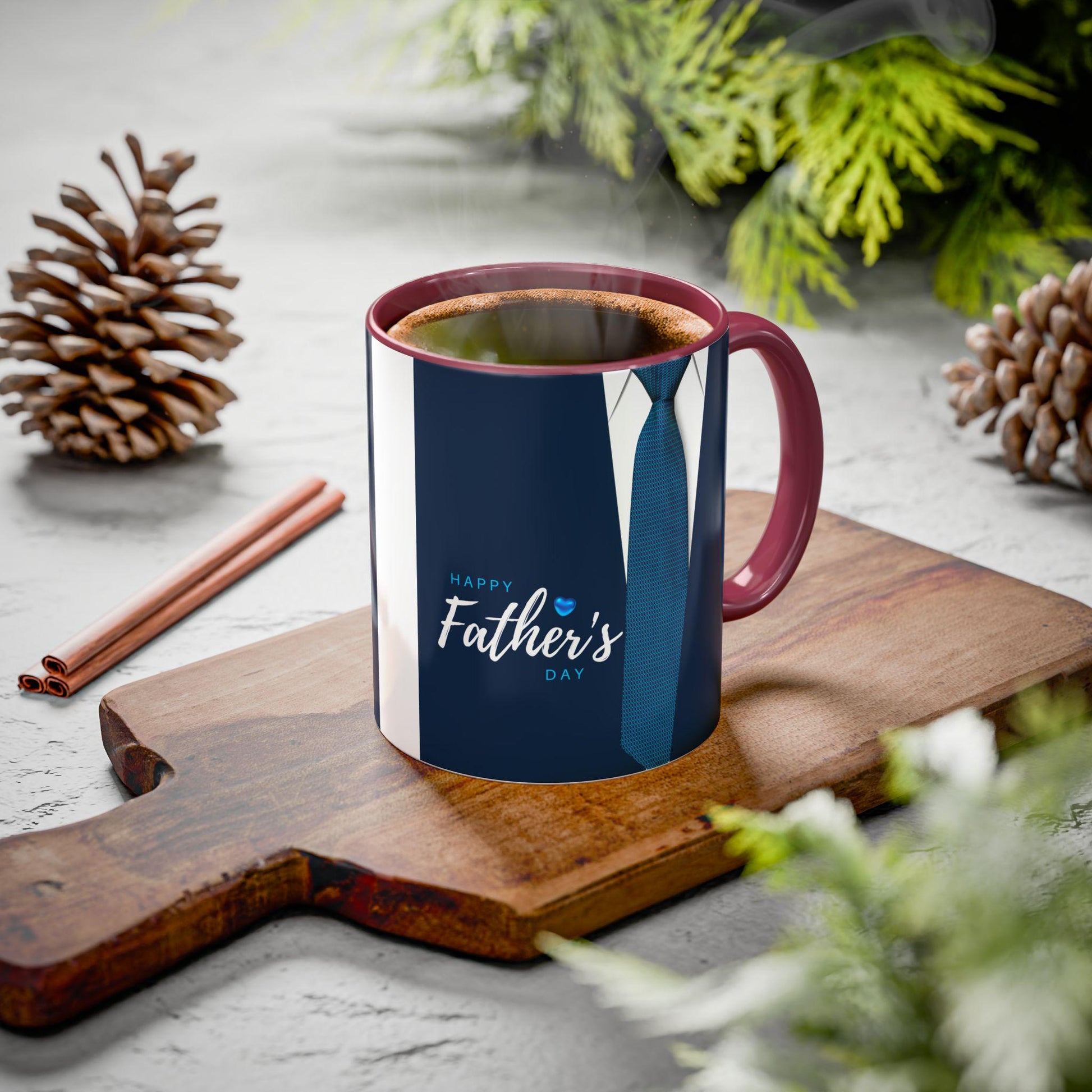 Happy Father's Day Minimalist Mug  Colorful Blue Tie Design, 11oz & 15oz Coffee Cup, Gift for Dad, Fathers Day Present - Toddcraft