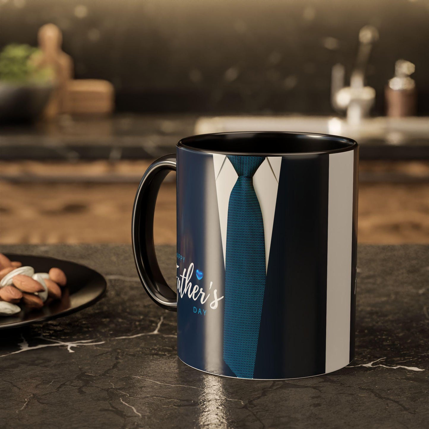 Happy Father's Day Minimalist Mug  Colorful Blue Tie Design, 11oz & 15oz Coffee Cup, Gift for Dad, Fathers Day Present - Toddcraft