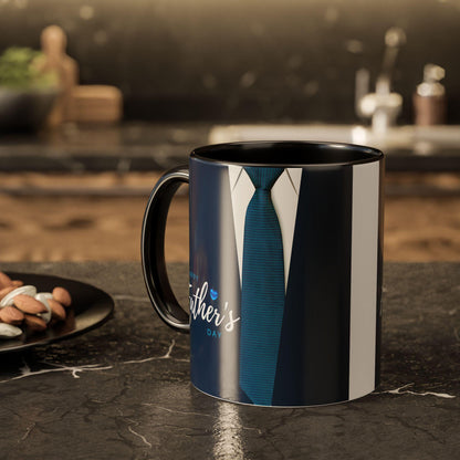 Happy Father's Day Minimalist Mug  Colorful Blue Tie Design, 11oz & 15oz Coffee Cup, Gift for Dad, Fathers Day Present - Toddcraft