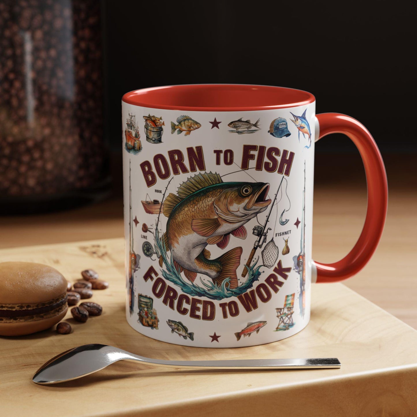 Born to Fish Forced to Work Coffee Mug  Fishing Lover Accent Mug, 11oz & 15oz Gift for Anglers - Toddcraft